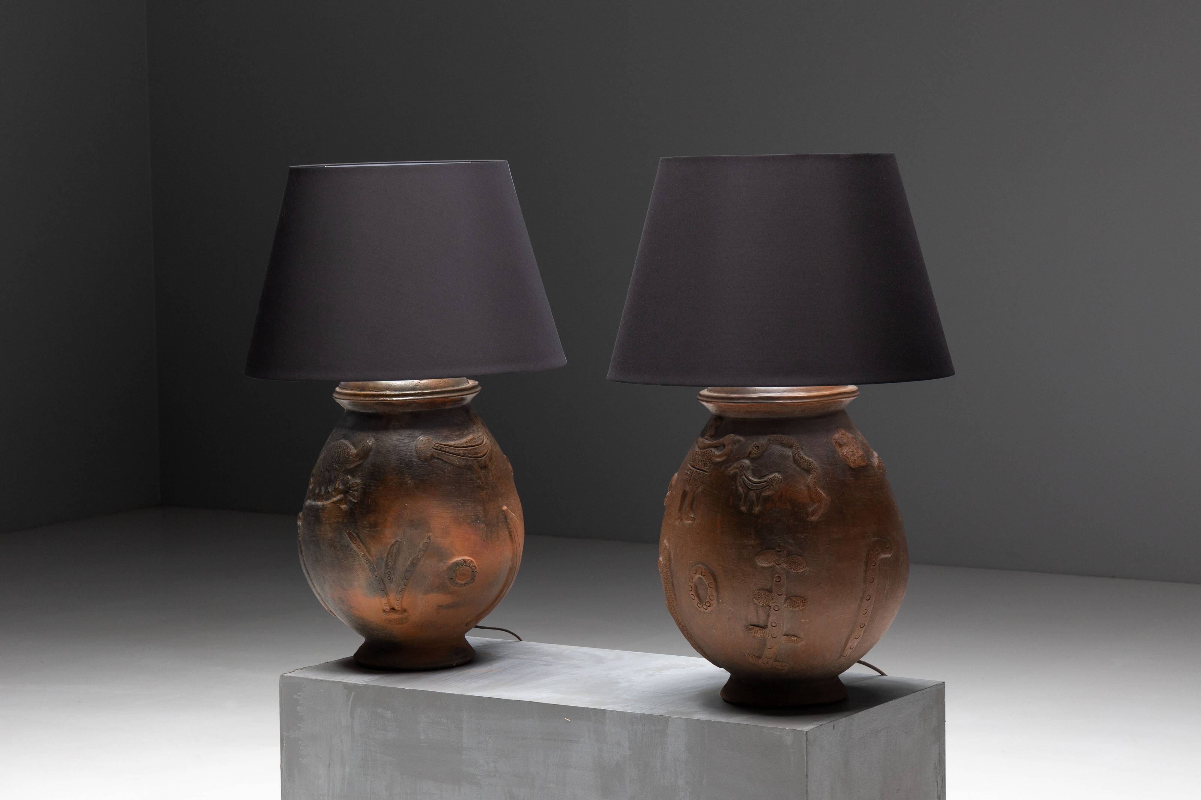 Handcrafted ceramic table lamps, France, 20th century