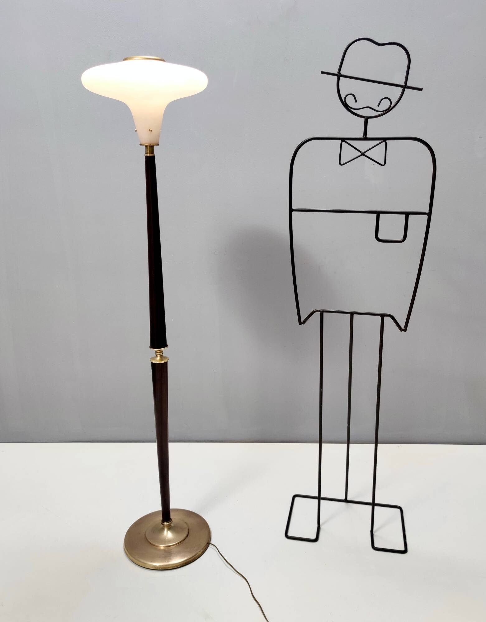 Elegant Glass, Beech and Brass Floor Lamp, Italy