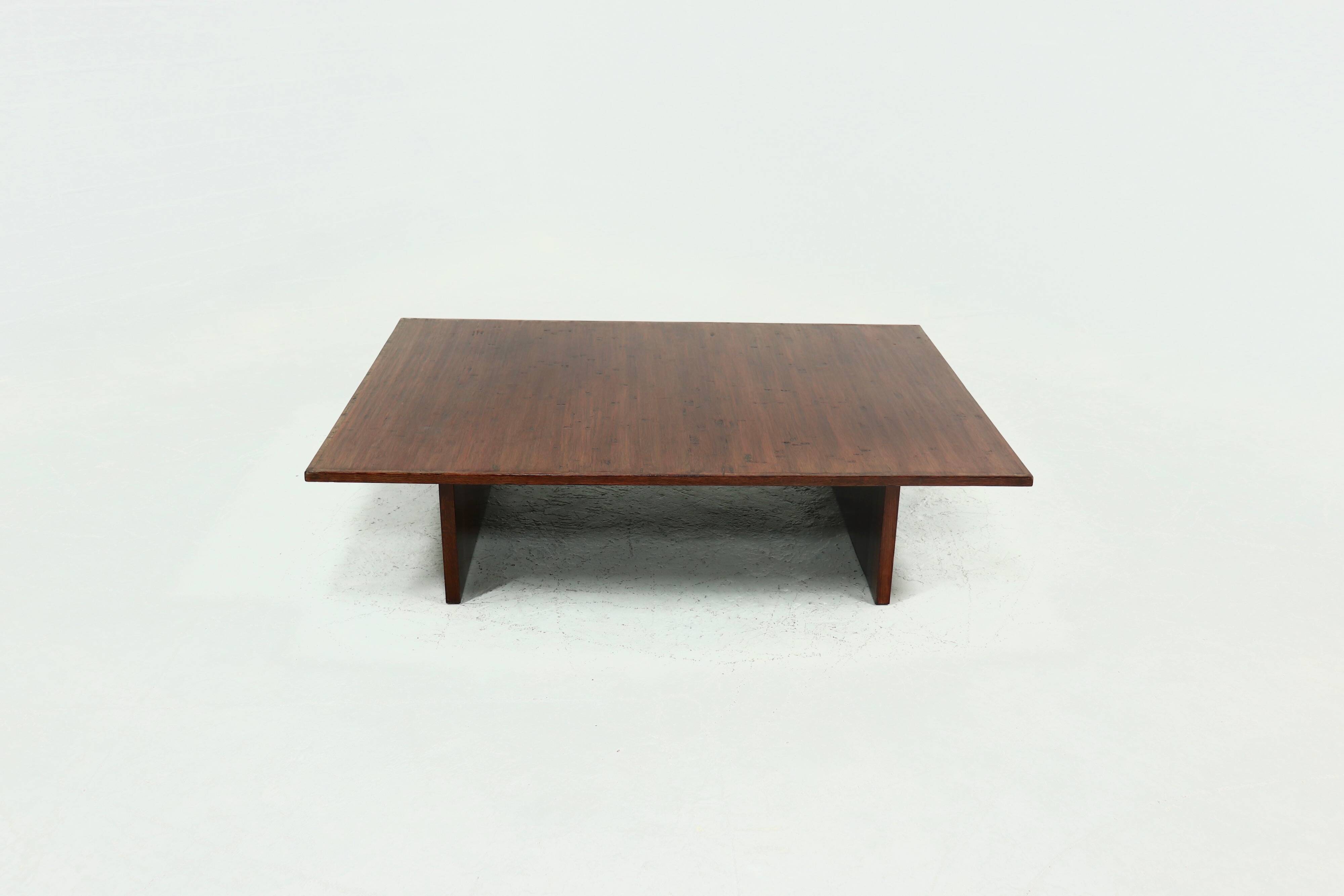 Large Bamboo and Wood Coffee Table Attributed to Axel Vervoordt 1980s