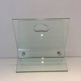 Designer magazine rack in glass and brushed steel