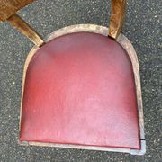 6 Art Deco gondola chairs in solid oak with burgundy leatherette, 1940.