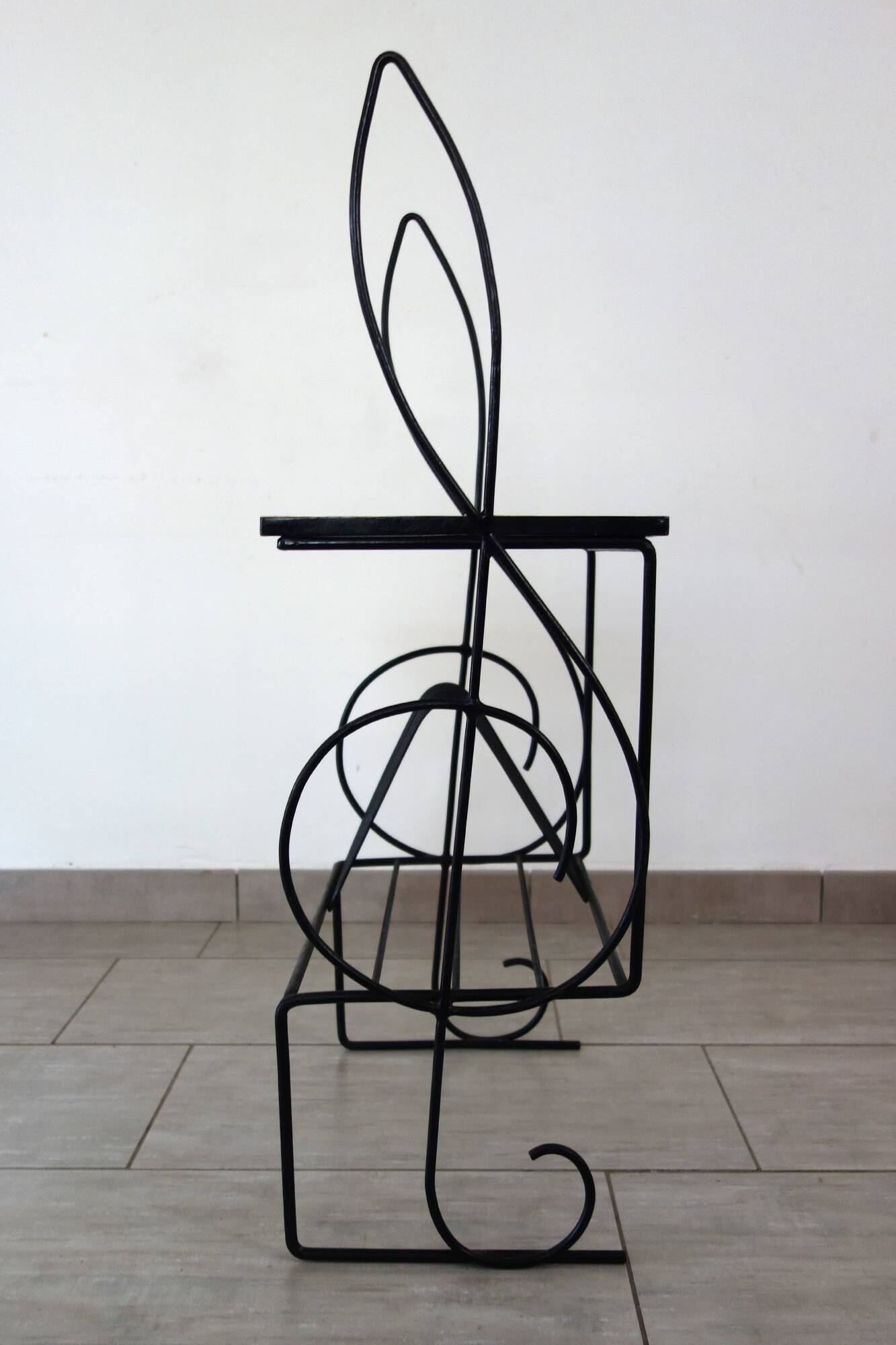 1960s metal and ceramic magazine and record rack