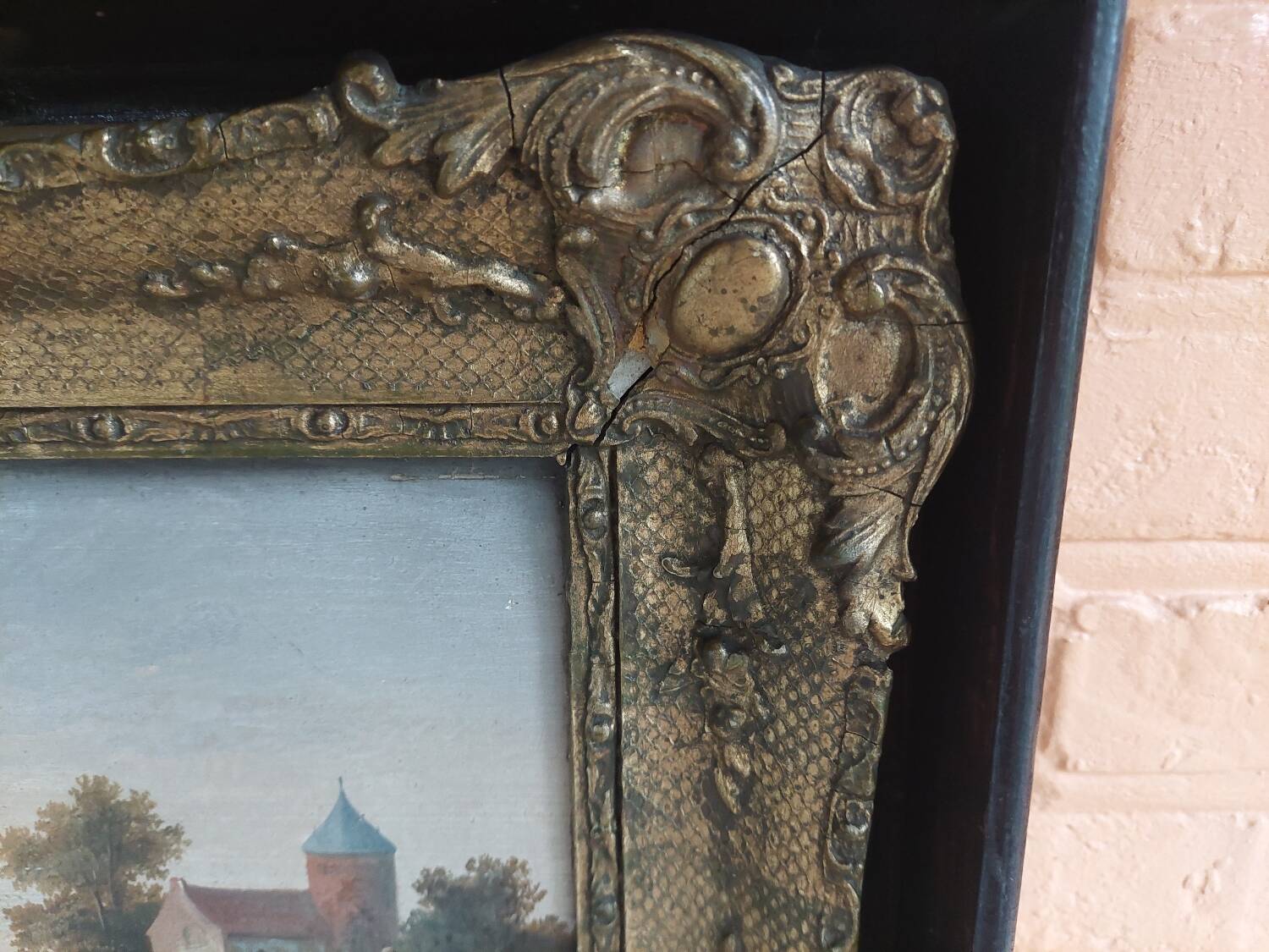 Peinture originale antique.Huile sur bois.