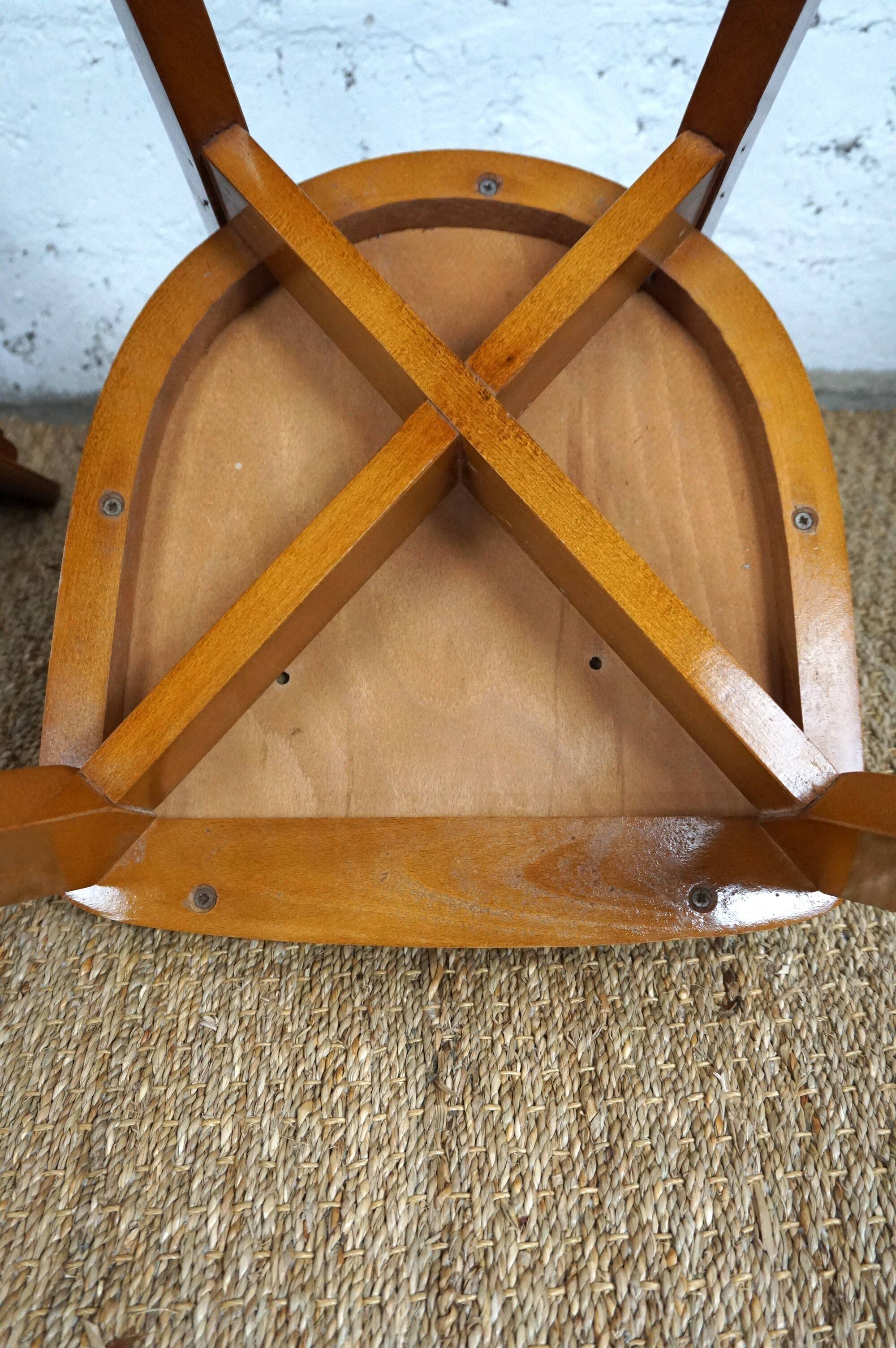 5 1960s Scandinavian style chairs in brown wood and skai, French handcrafted by Raincy