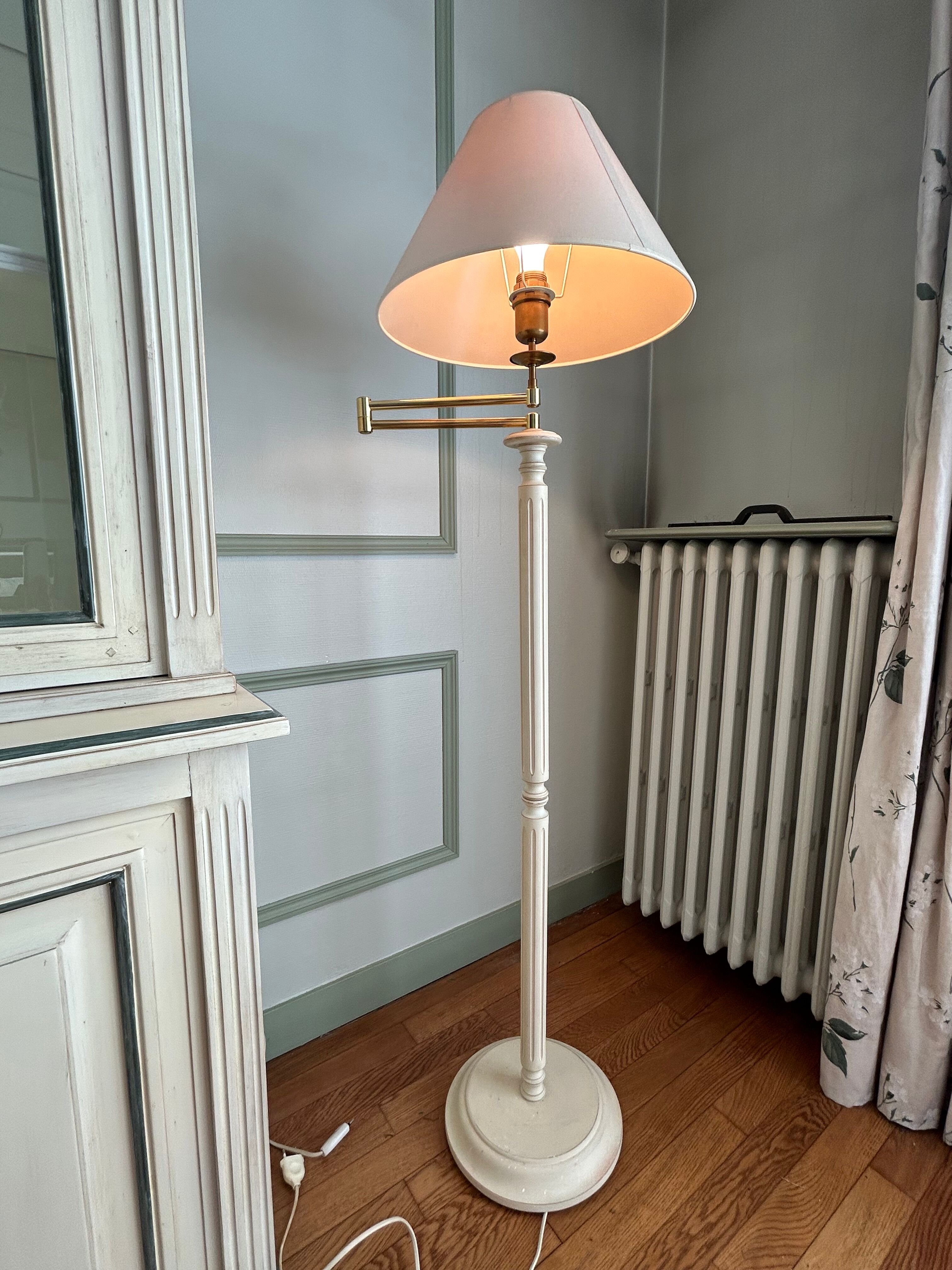 Roche Bobois bleached wooden floor lamp and ivory fabric lampshade