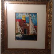 Tableau Saint Tropez   huile peintre  ilio burruni/ 1996