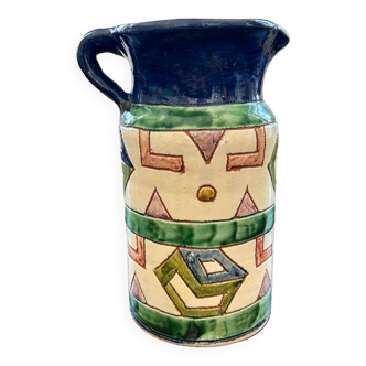 Handcrafted pitcher with graphic patterns
