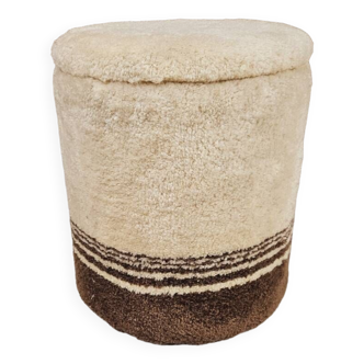 Vintage 1970s wool terry chest pouf stool