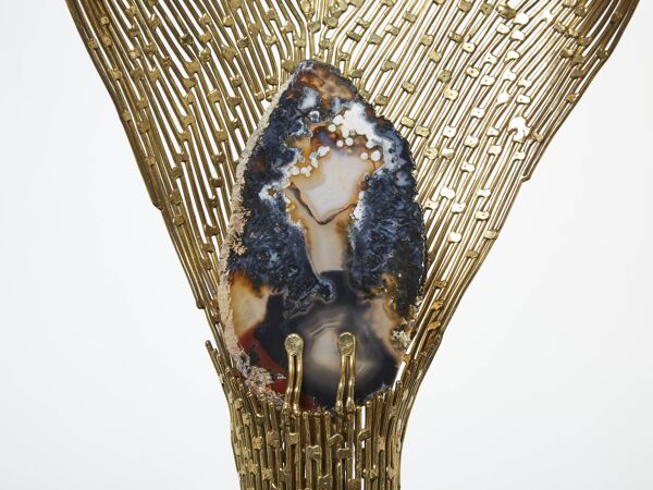 Lampe laiton pierres par Henri Fernandez pour Maison Honoré 1970