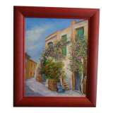 Tableau vue de village d Sud huile sur toile signée