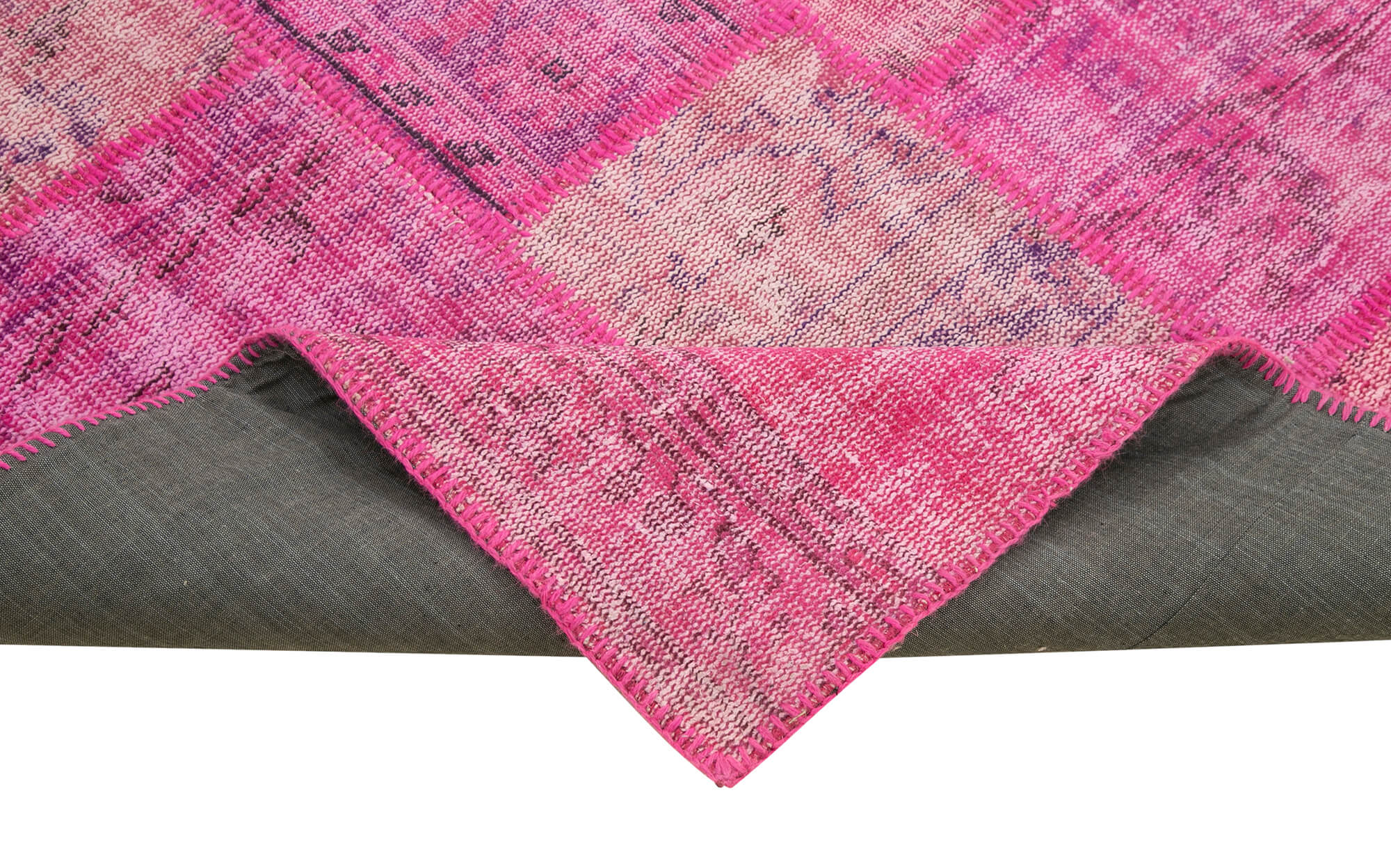 Handwoven oriental vintage 206 cm x 304 cm pink patchwork rug