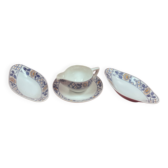 Saucière + 2  raviers  Sarreguemines, céramique  décor Reval