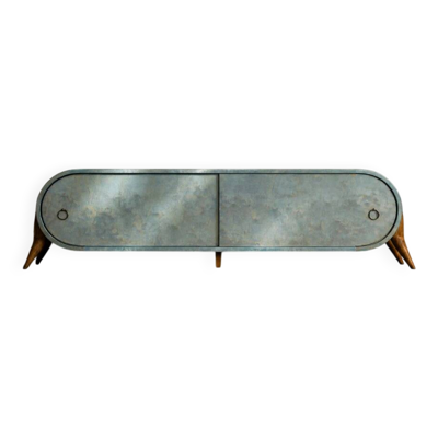 Buffet en bois streamline turquoise italien des années 1960, style mid-century modern.