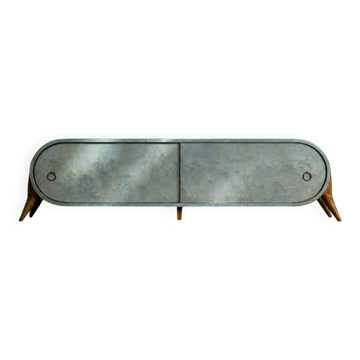 Buffet en bois streamline turquoise italien des années 1960, style mid-century modern.