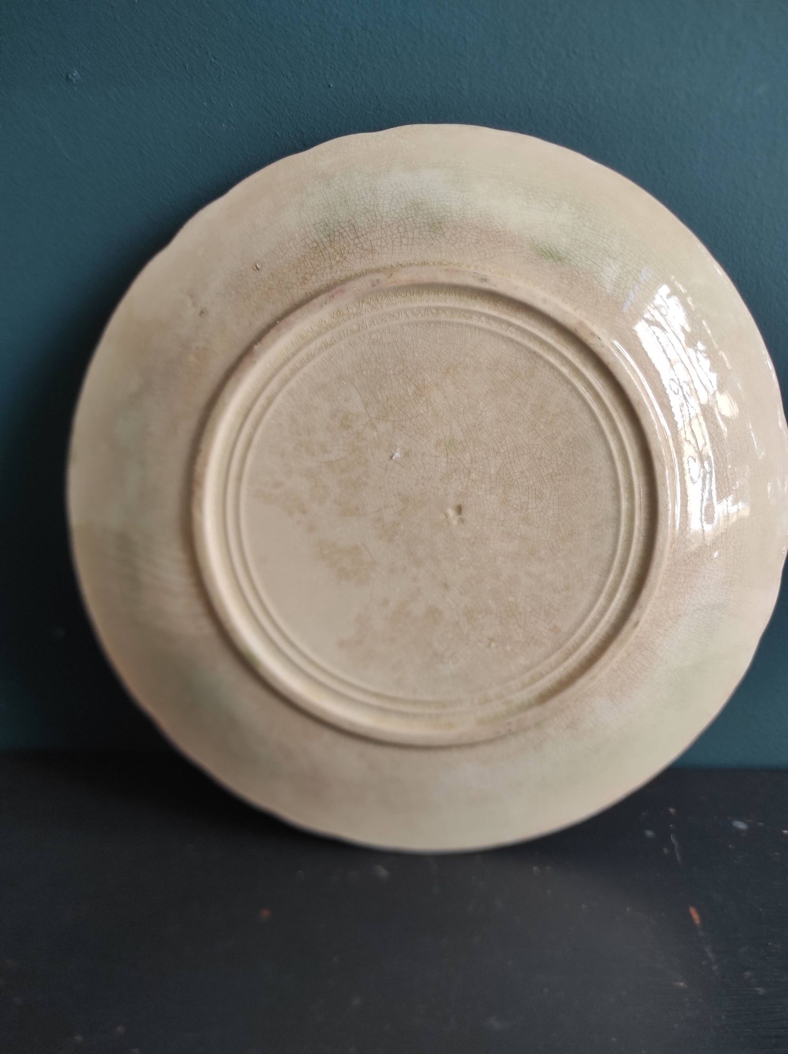 French antique plate decorated with roses in barbotine