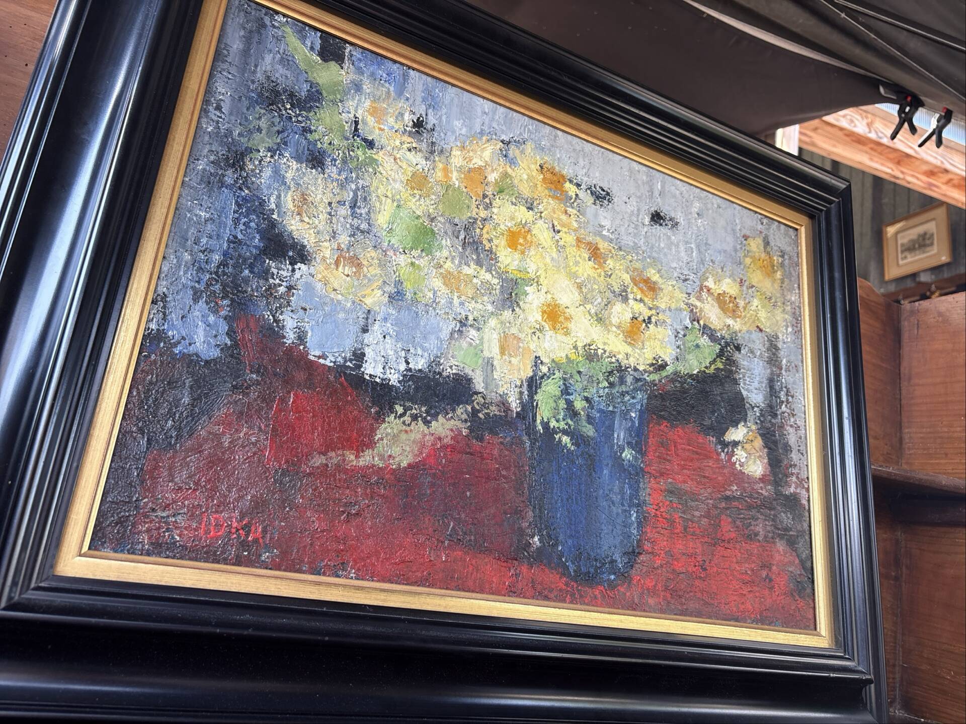 Signed painting by Idka Cohen, oil on canvas, still life with flowers, year