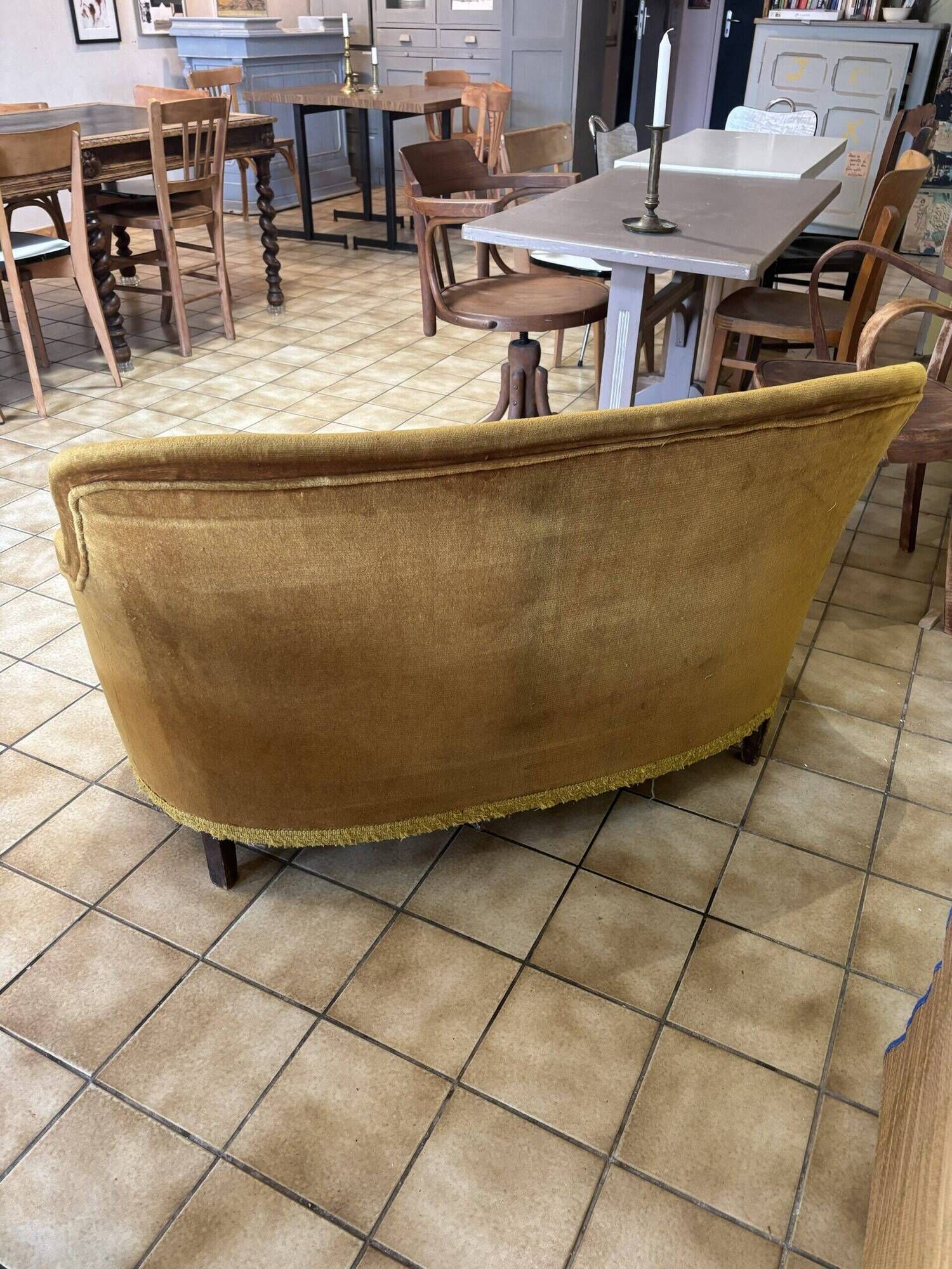 Mustard velvet toad stool bench