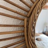 Vintage 1960s sunburst mirror, rattan, wicker, handmade - 55 cm
