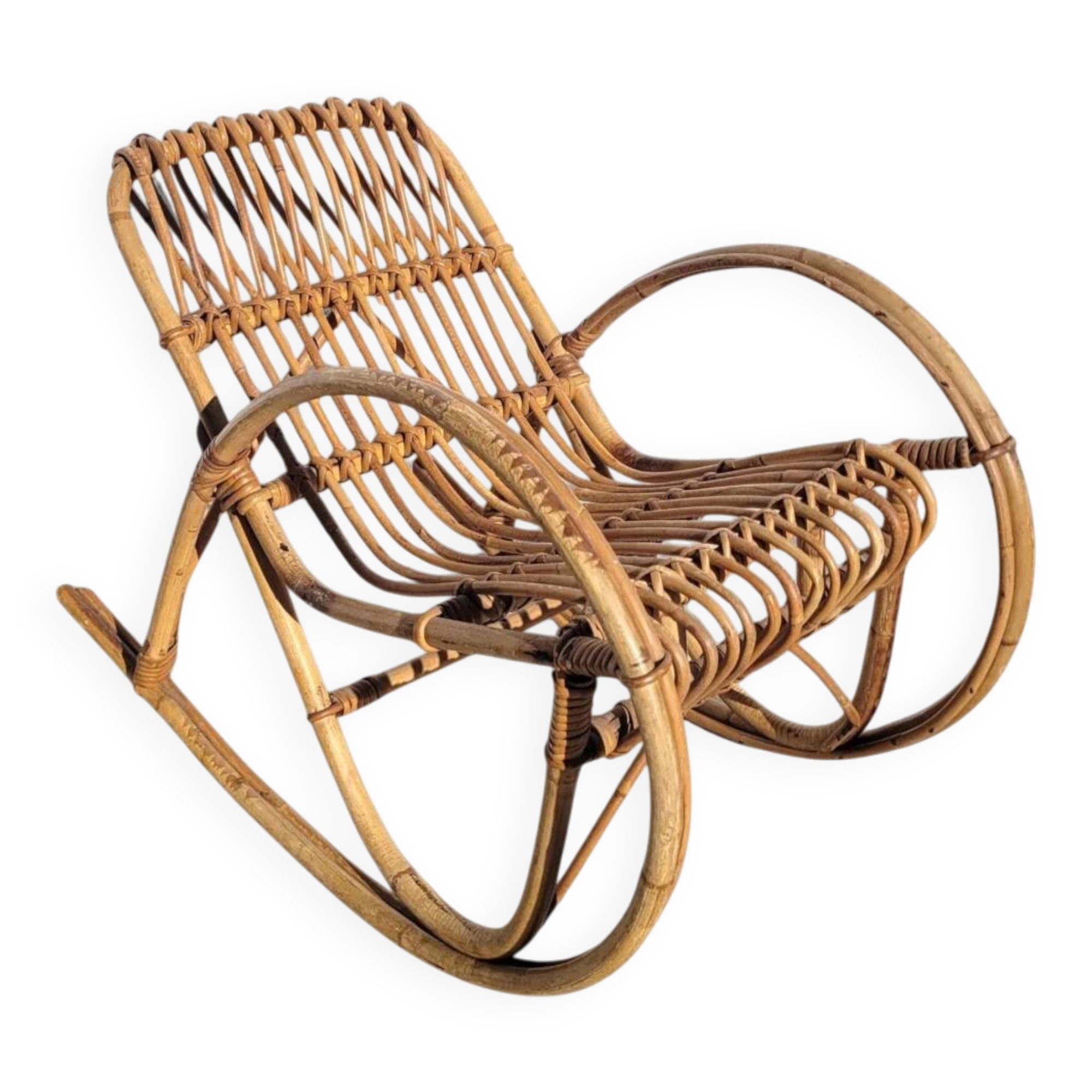 Fauteuil enfant à bascule en rotin 1960