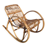 Fauteuil enfant à bascule en rotin 1960