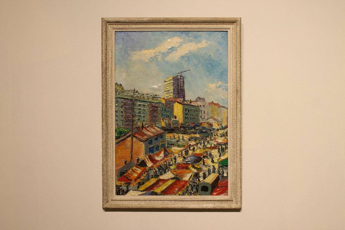 Painting Paris Flea Market, June 1962 - oil on panel