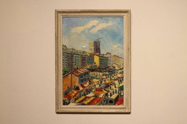 Tableau Marché aux puces de Paris, juin 1962 - huile sur panneau
