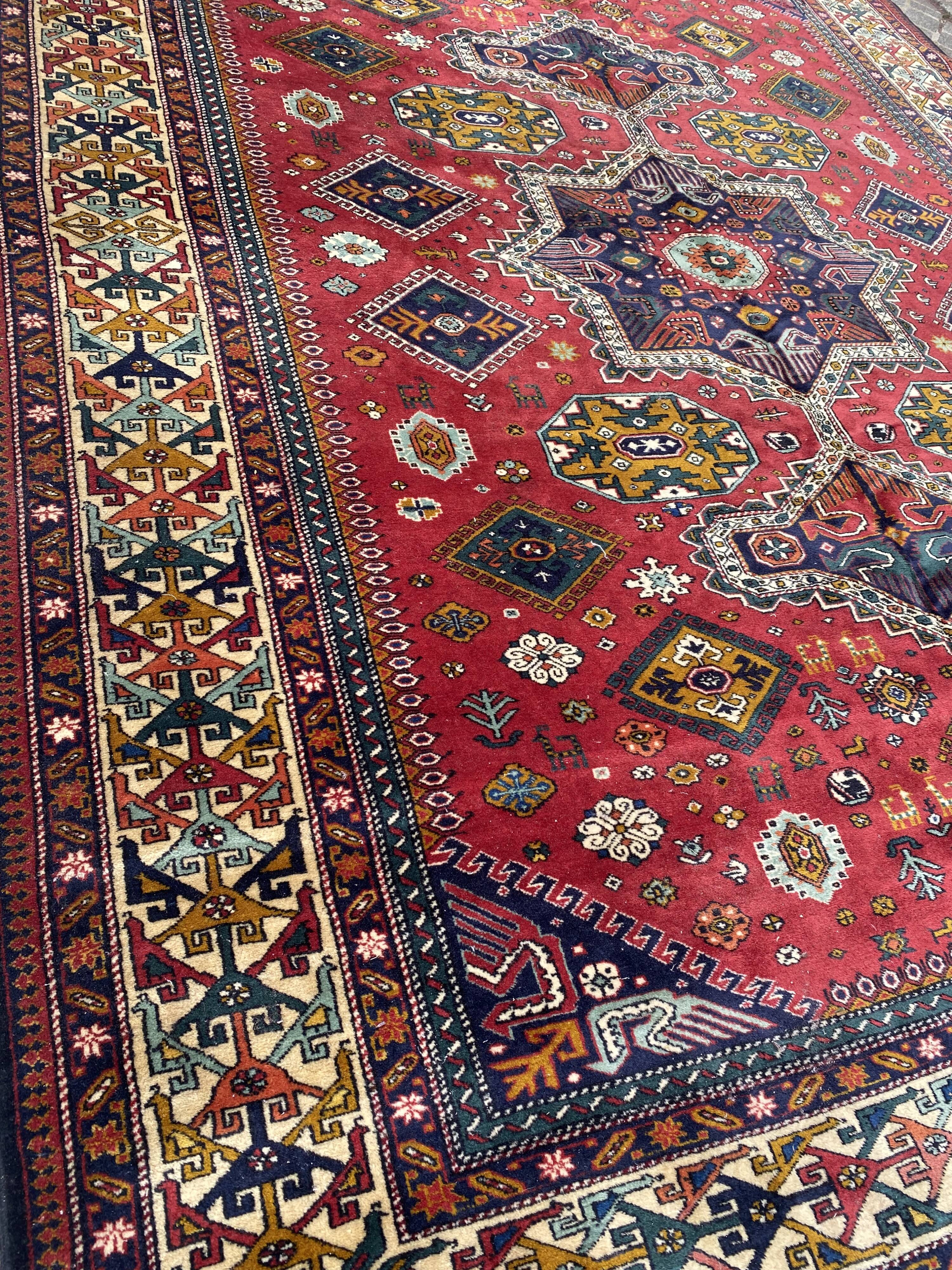 Nice large vintage carpet chirwan Azerbaijan handmade 234x310 cm