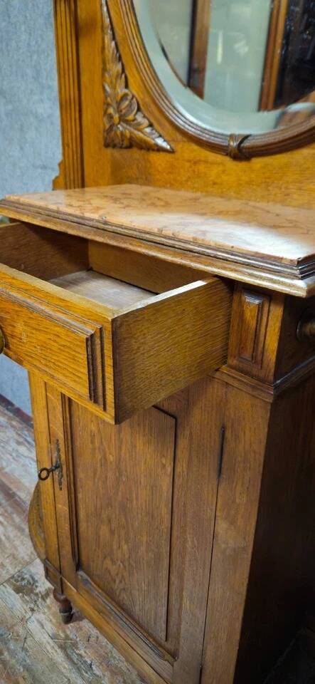 Coat rack - antique oak coat stand - mirror - marble