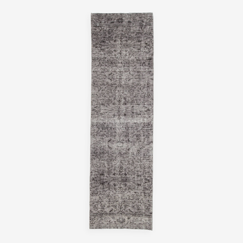 3x10 Gray & Black Vintage Runner Rug, 84x291Cm