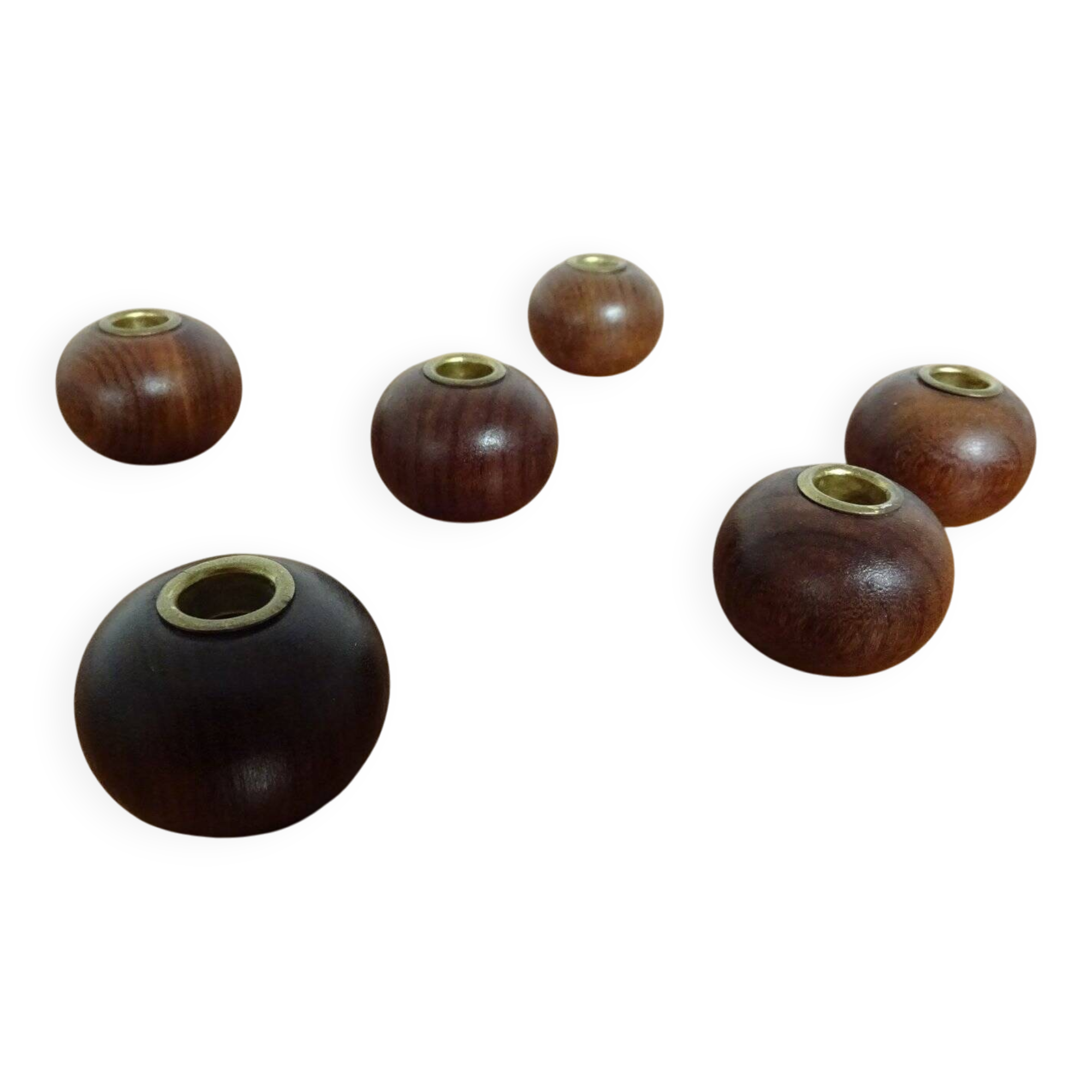 Danish Teak Candleholders, 1960s, Set of 6