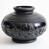 Art Deco Vase in Purple Pressed Molded Glass in the style of Pierre d'Avesn