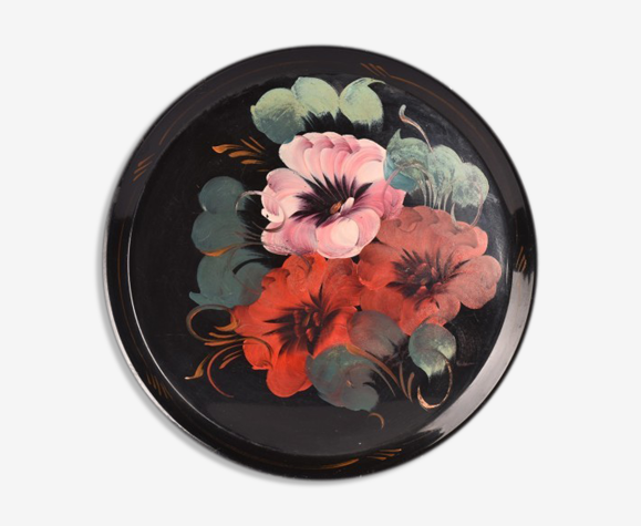 Plateau vintage peint à la main avec des fleurs