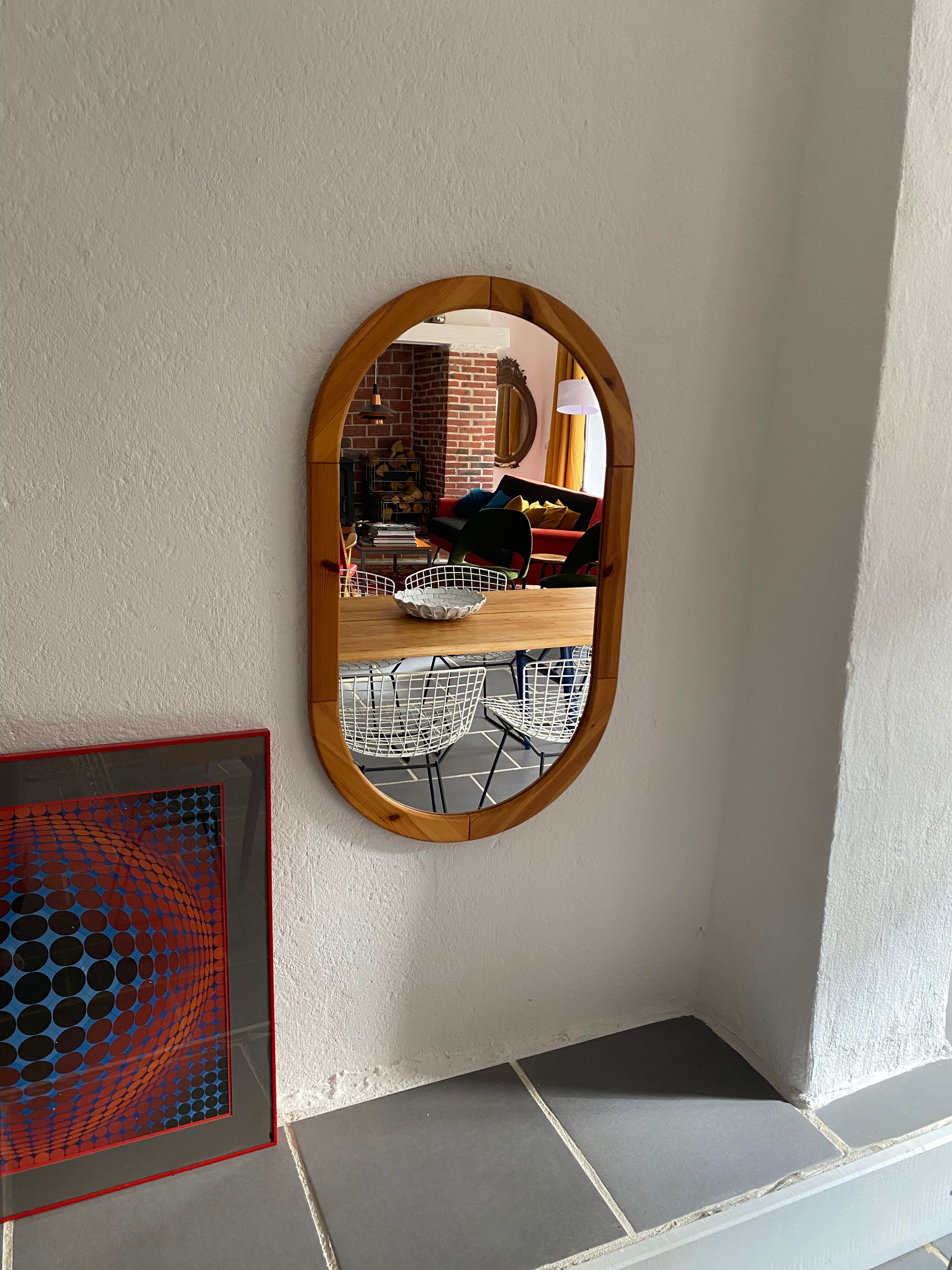 Oval mirror in vintage pine, 100x60 cm