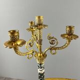 Pair of candelabra in gilt bronze and green marble, 19th century