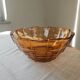 Vintage amber glass fruit bowl with geometric patterns - Art Deco style
