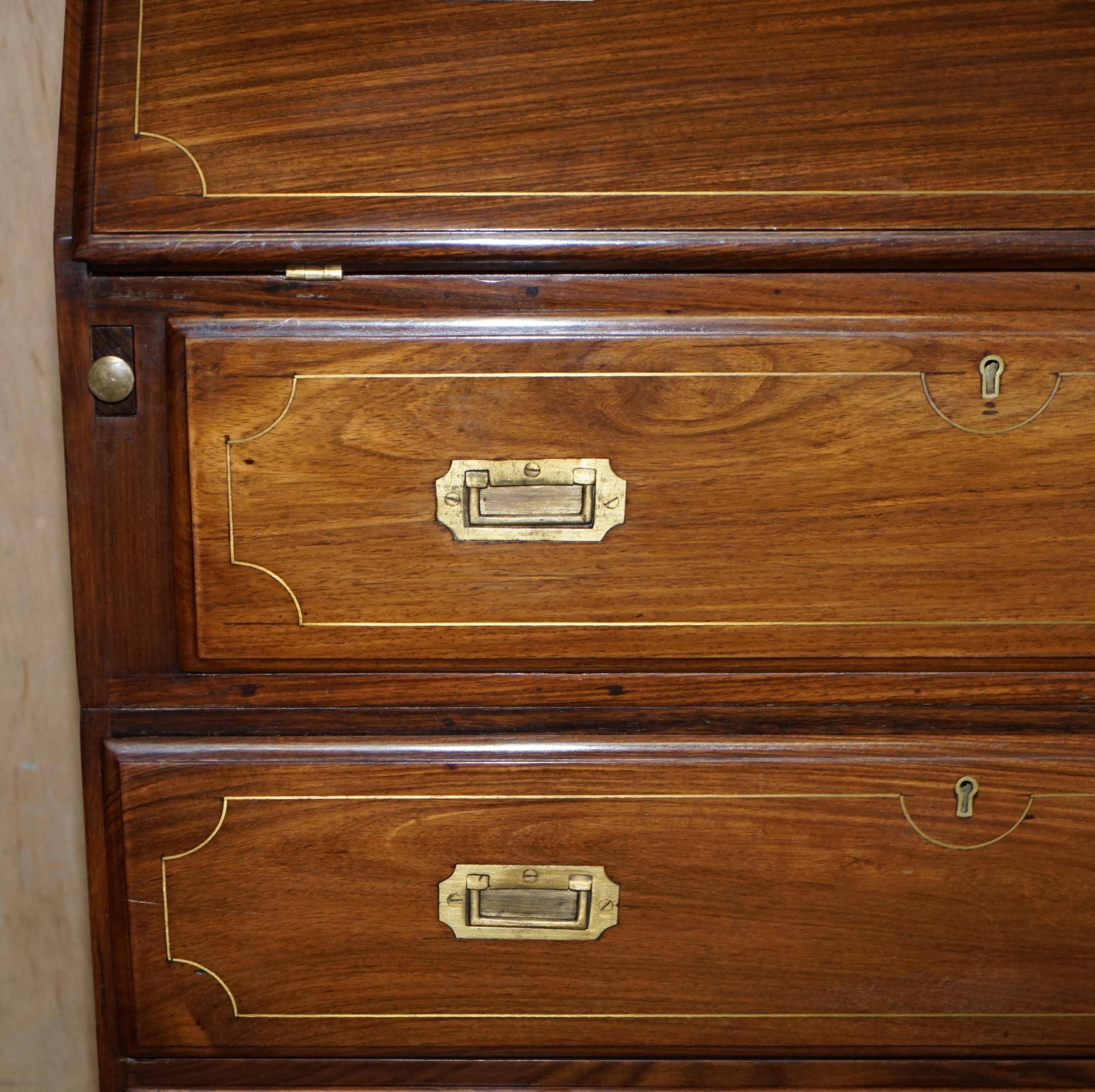 Anglo-Indian military desk in camphor wood and brass