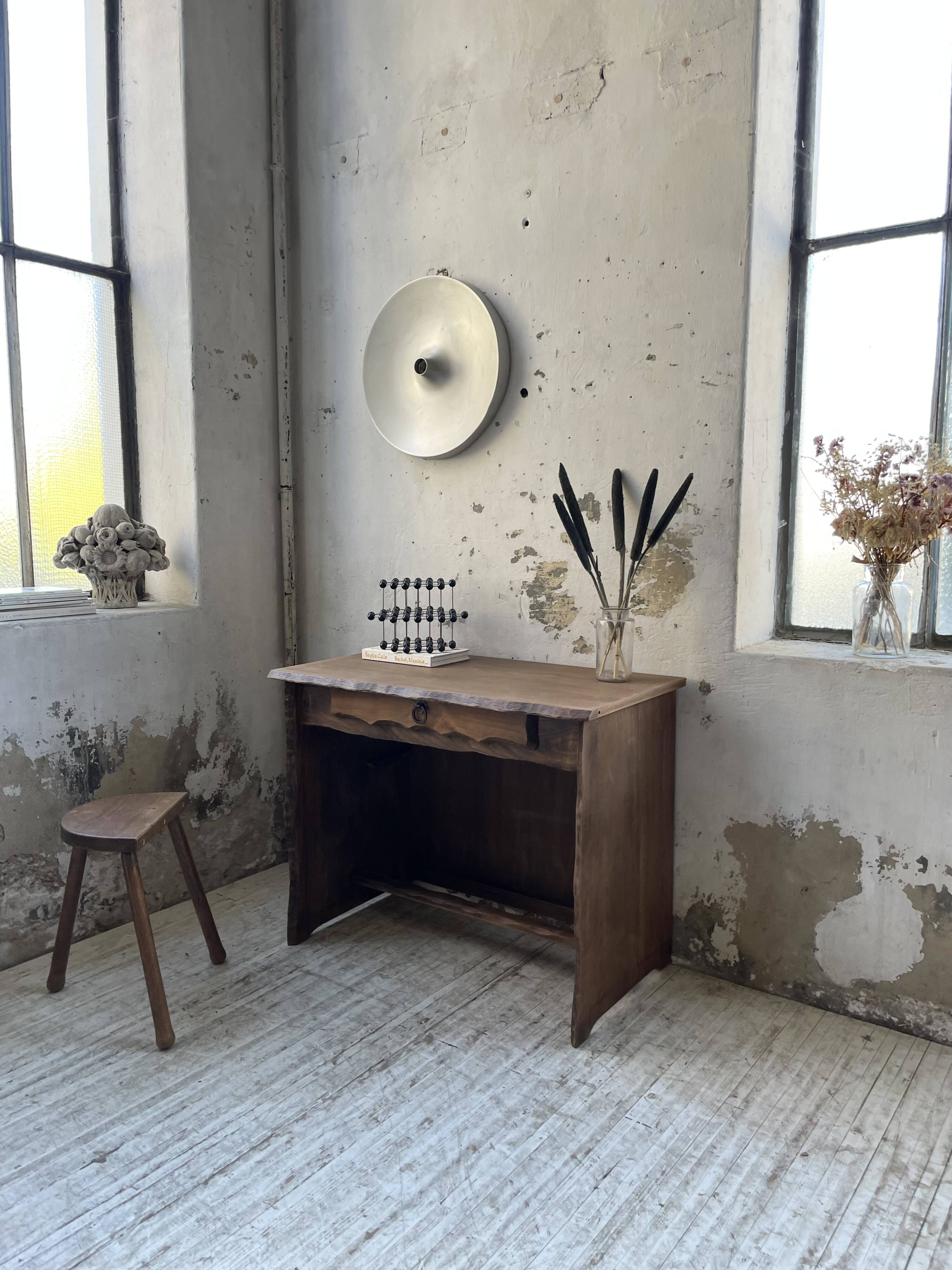 Brutalist desk in elm, signed Aranjou.