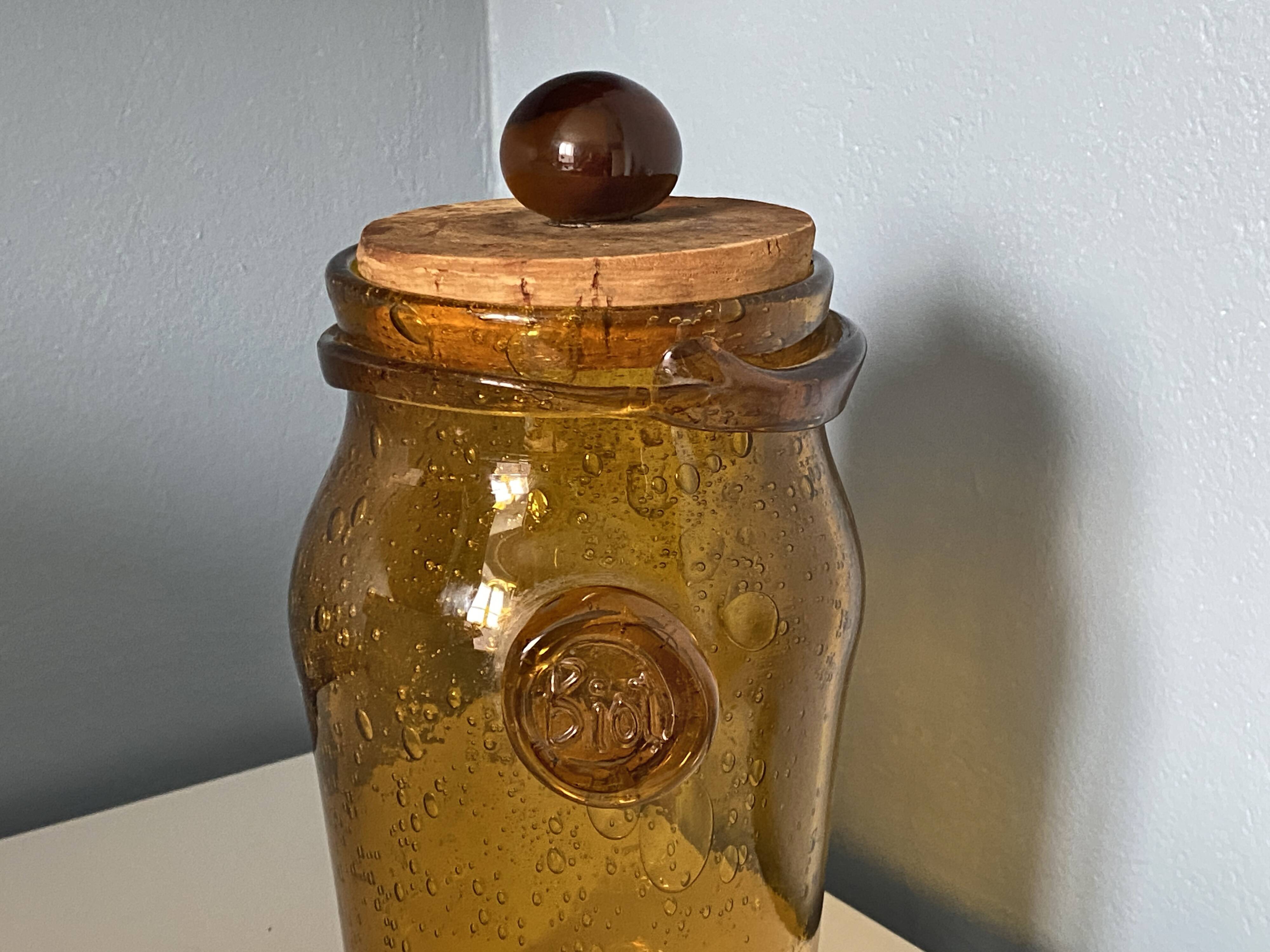 Vintage BIOT Glassware - Large covered jar pot 23cm bubbled blown glass am