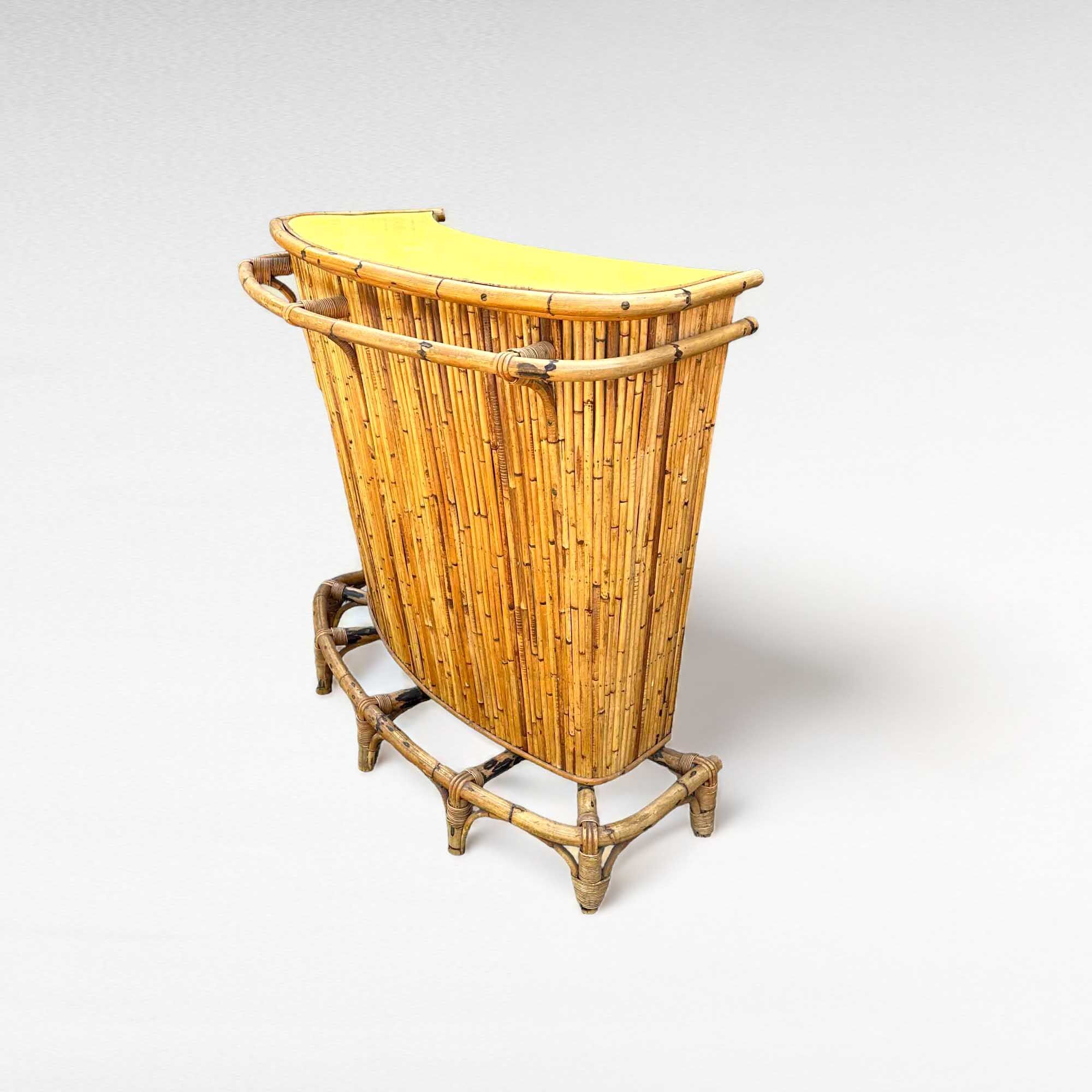 Bamboo and rattan tiki cocktail bar with stools, set of 3, 1960s