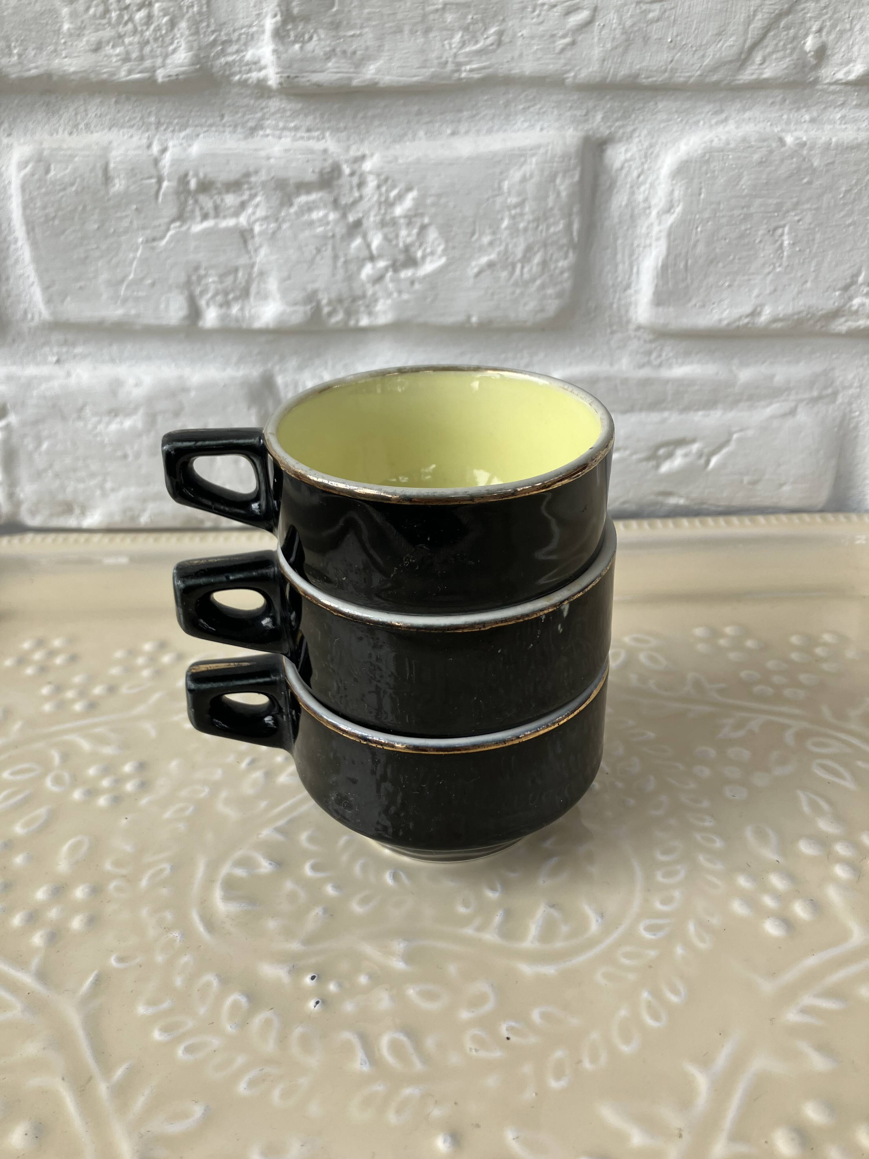 3 cups of black & yellow bistro coffee from Salès, France