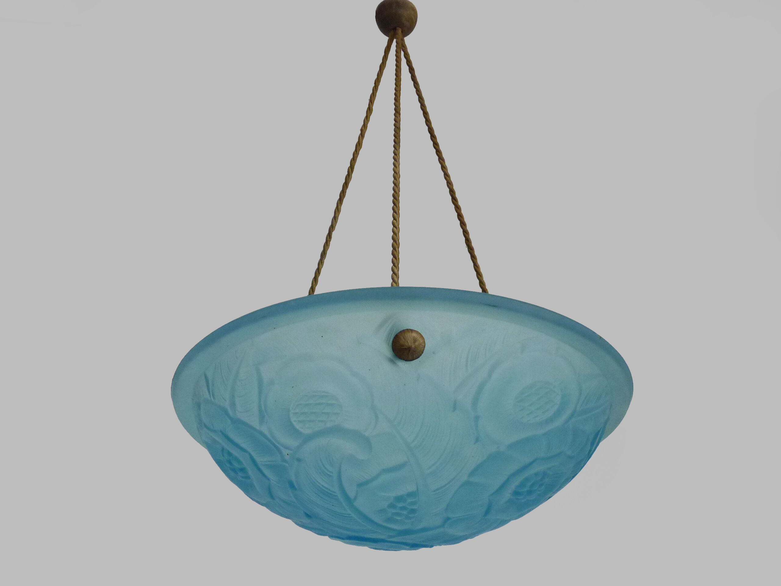 Suspension vasque art déco 1 feu, en pâte de verre bleu, années 30