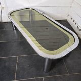 Chrome metal coffee table with smoked glass top from the 70s