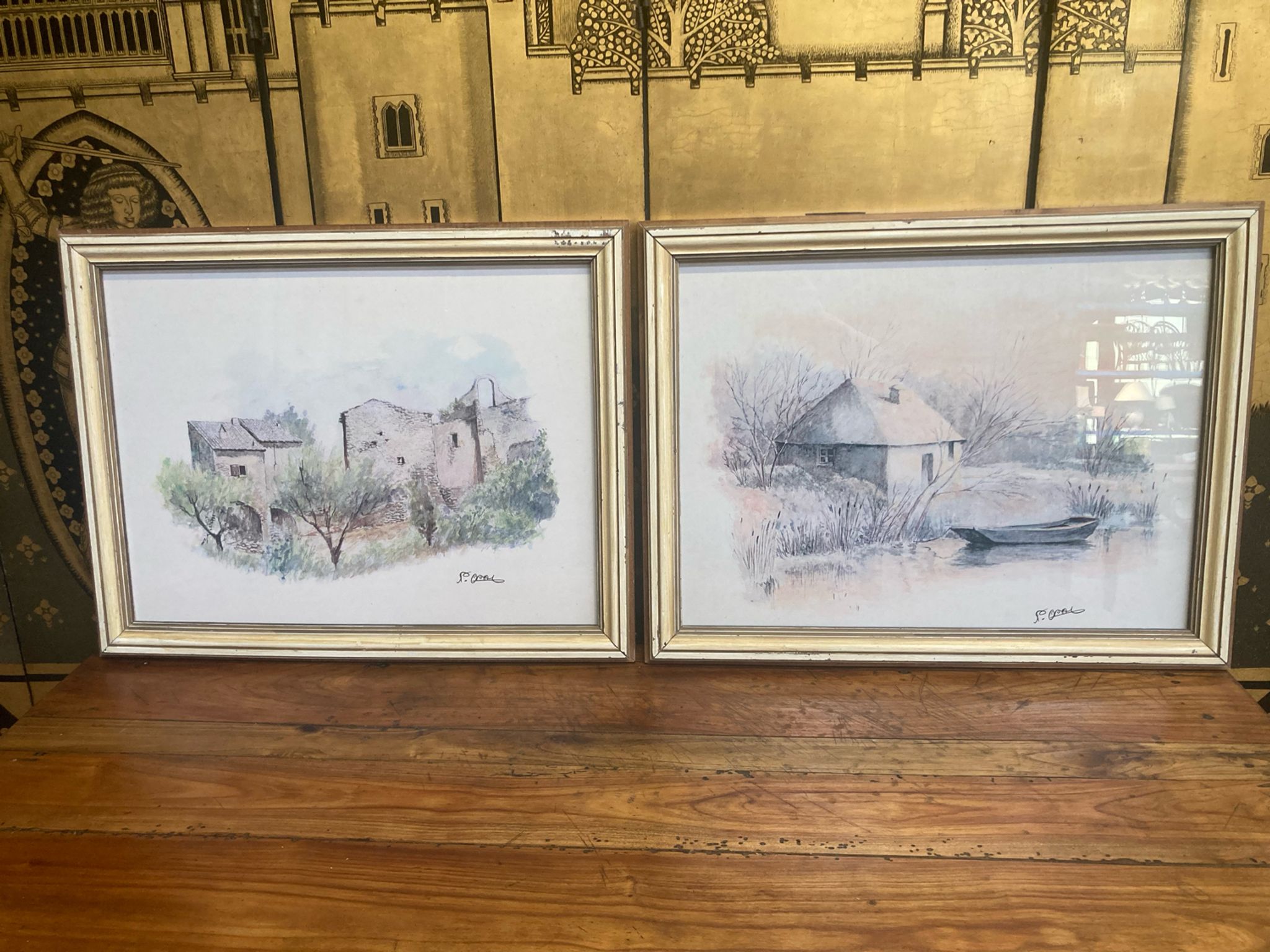 Pair of watercolors signed P OPal