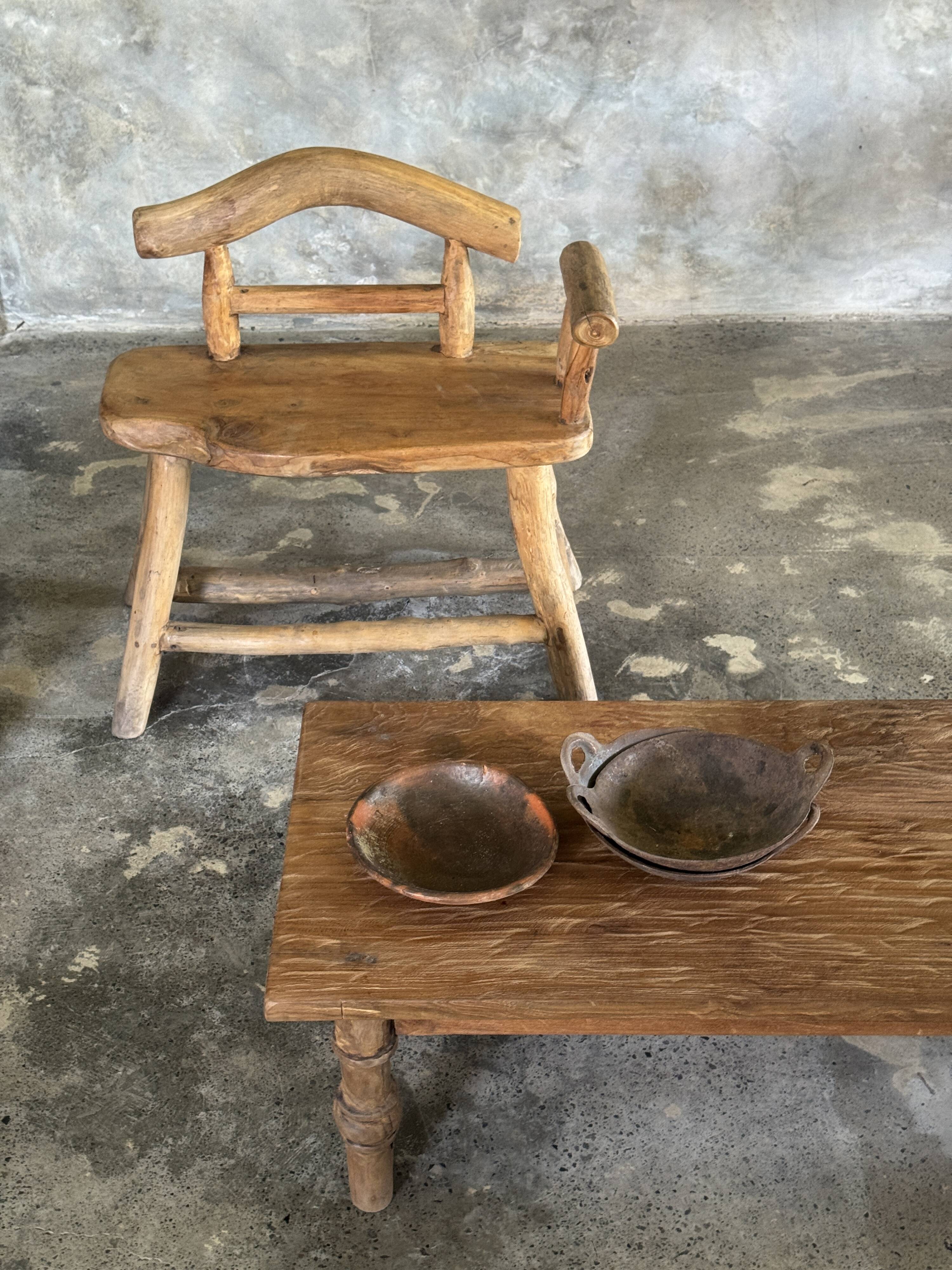 Small brutalist bench with backrest and armrests in Asian blonde teak H67 L6