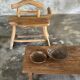 Small brutalist bench with backrest and armrests in Asian blonde teak H67 L6