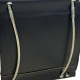 Vintage Black Leather & Chrome Italian Modern Barstools Set