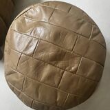 Beige genuine leather patchwork pouf, 1970s design