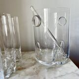 Vintage Bohemian Crystal Ice Bucket & 6 Glasses, Czech Rep. 80s