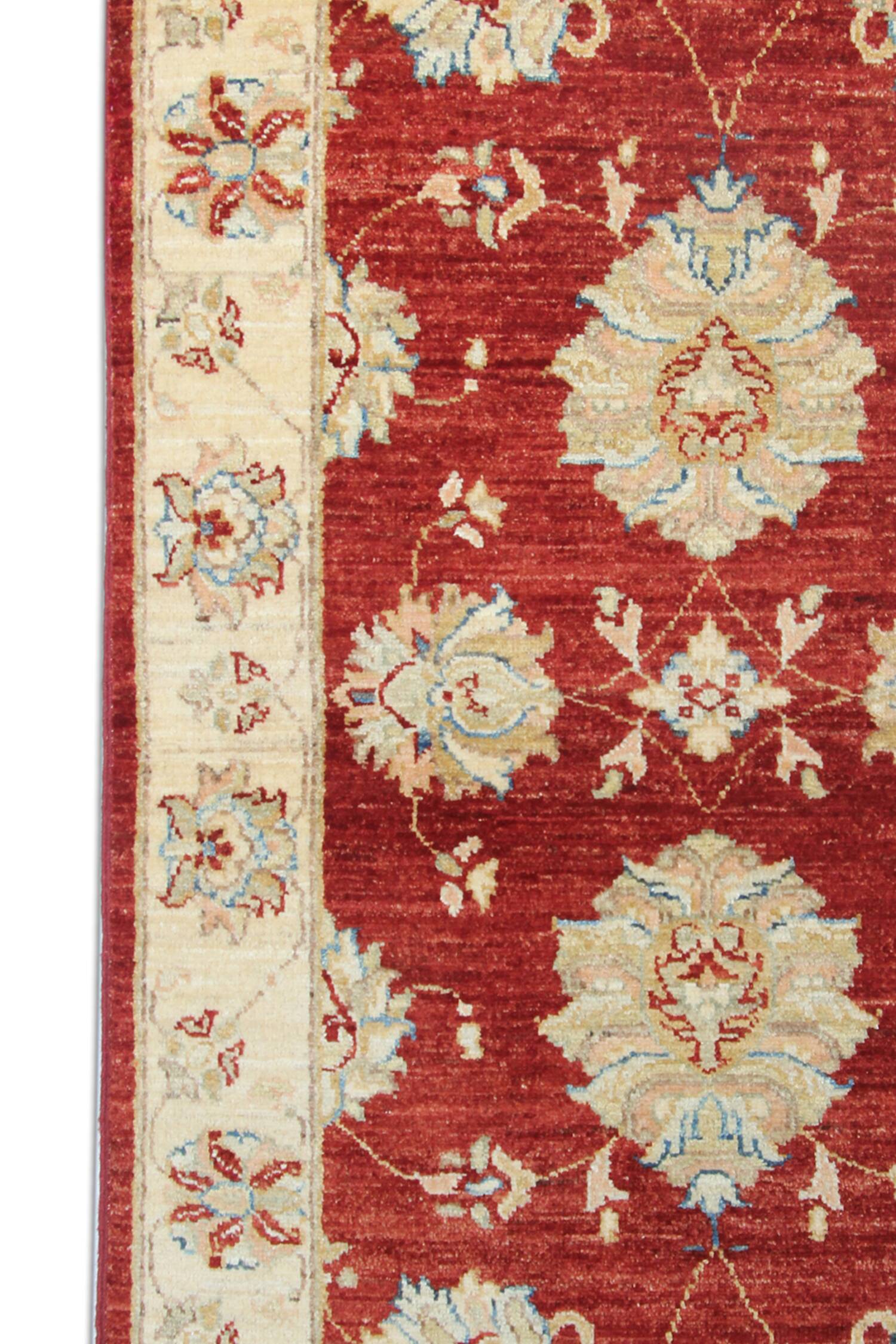 Red Gold Wool Rug, Handmade Floral Oriental Carpet 121x77cm Bedroom Decor