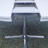 Round table in white formica, retractable, vintage, Collomb creation, 70s